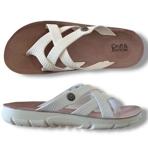NIB Croft & Barrow Womens Leigha White Faux Snakeskin Slip On Sandals Size 7